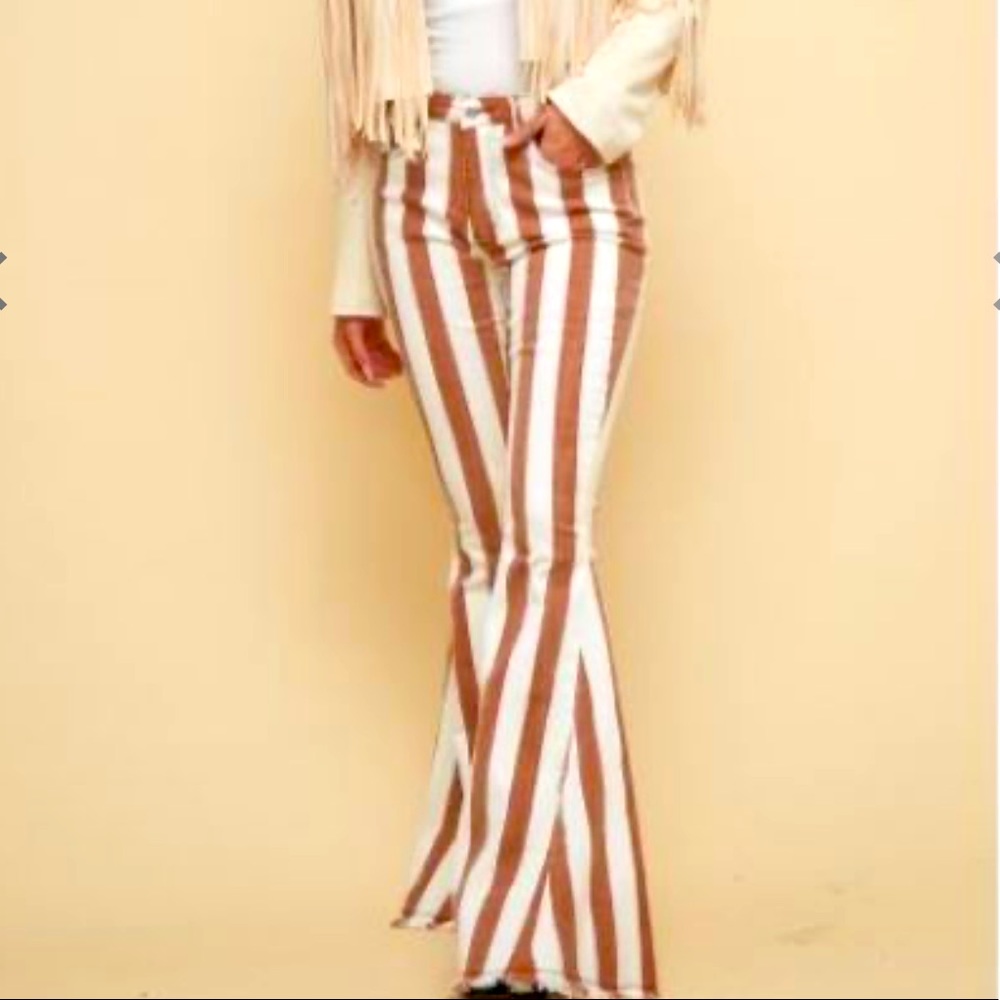 Saints and Hearts Rust Stripe Boho denim Flare Jeans, 70s vintage western style